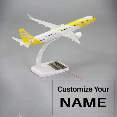 Side view of SCOOT Airbus 321 neo A321neo Airplane Model (1/200 Scale) aviation 16-18cm scale model aircraft in diecast metal.