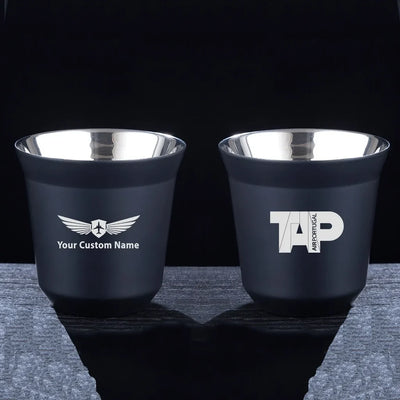 TAP Portugal Airlines aviation design on double-wall coffee mug, vacuum-insulated double-wall.