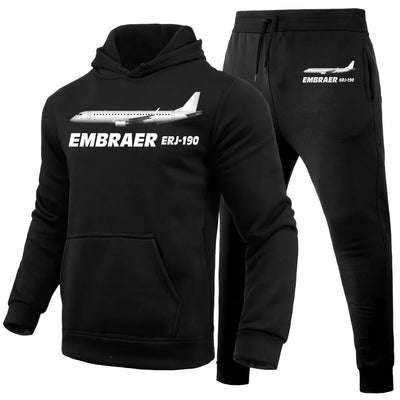 The Embraer ERJ-190 aviation design on soft cotton blend hoodie and sweatpants set.