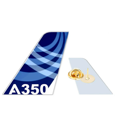Airbus A350 aviation design tail-shape badge pin in polished alloy.
