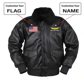 Custom Flag & Name with "Badge 2" Leather Jackets & Bombers