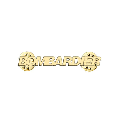 Bombardier & Text aviation hollow pin in polished alloy.