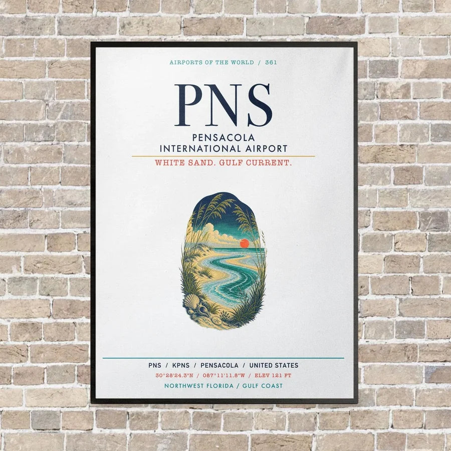 Pensacola International Airport PNS vertical canvas print - framed - white background