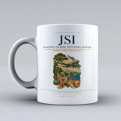 Skiathos Island National Airport (JSI) airport code design on white ceramic mug