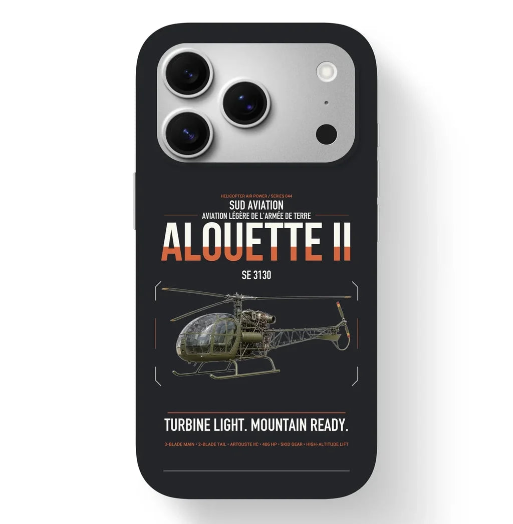 Sud Aviation SE 3130 Alouette II design on black magsafe iphone case, for iPhone 17 Pro