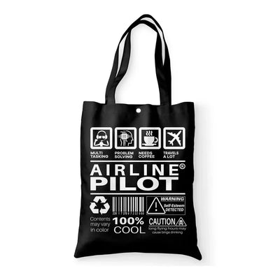 Airline Pilot Label aviation print tote bag, canvas.
