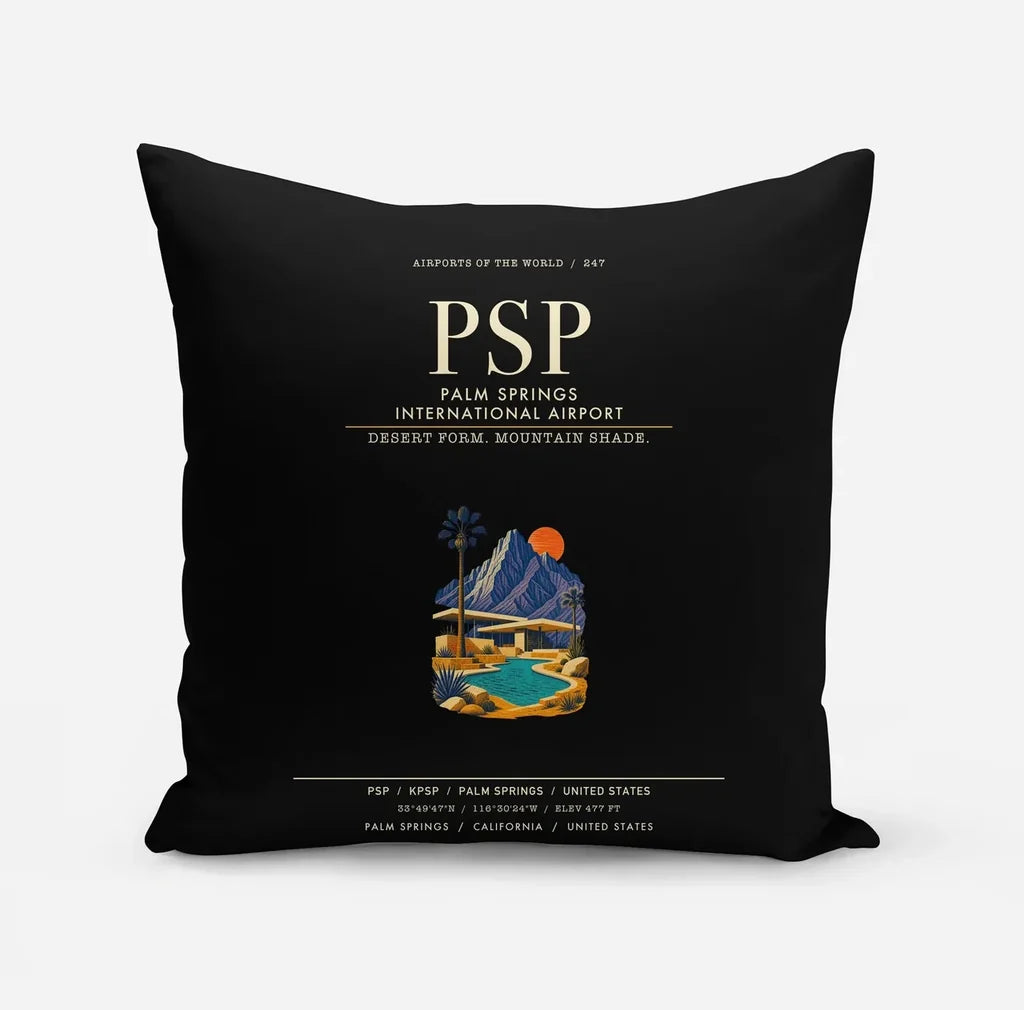 Palm Springs International Airport (PSP) design on black pillow