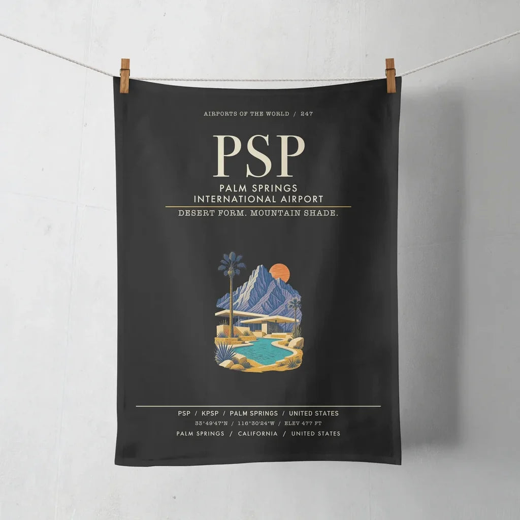 Palm Springs International Airport (PSP) design on black towel
