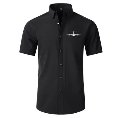 Airbus A400M Silhouette Short Sleeve aviation design printed on soft cotton 2D-printed shirt.