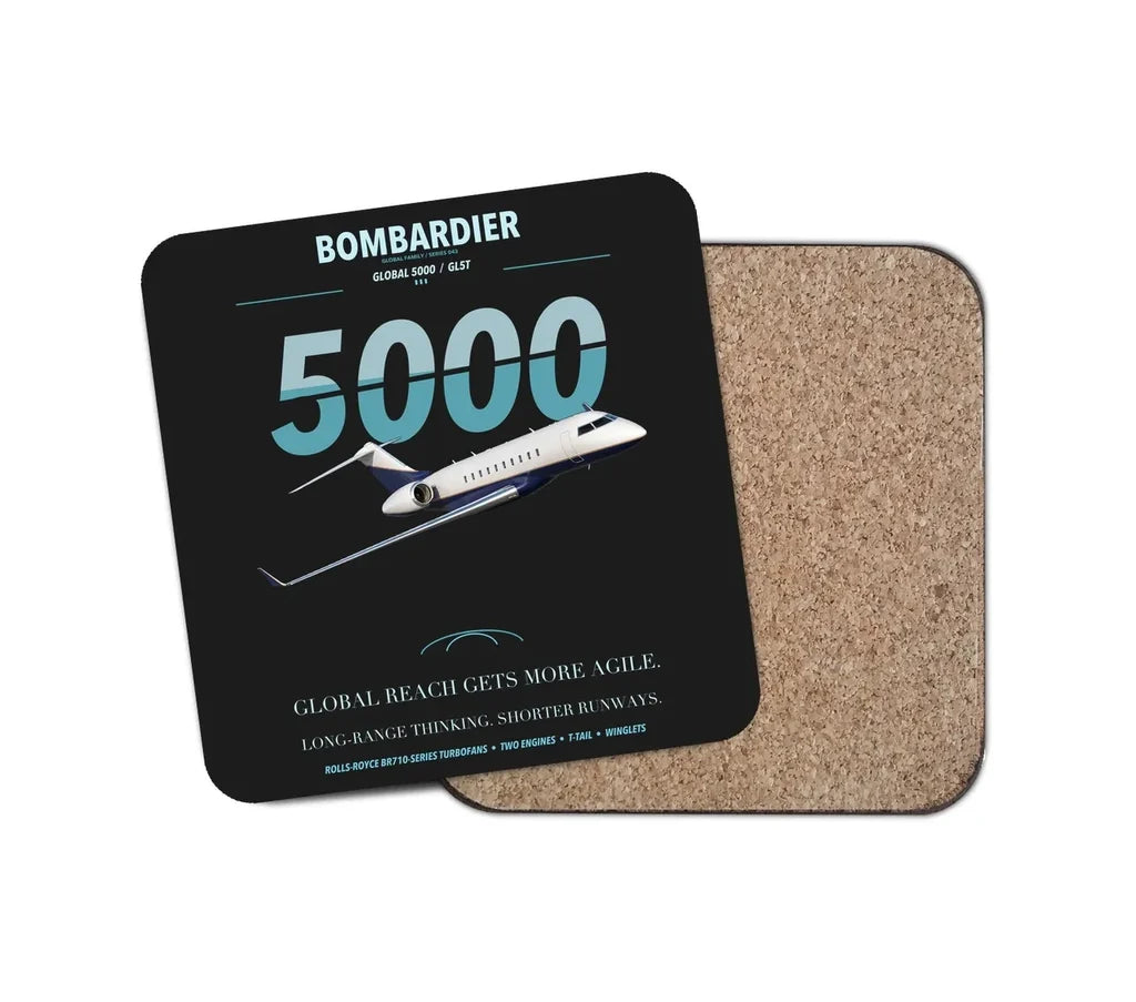 Bombardier Global 5000 design on black 1 piece coaster