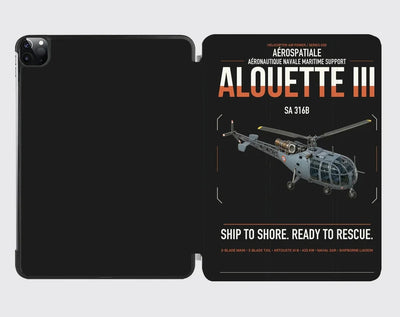 Aérospatiale SA 316B Alouette III design on black ipad tablet case