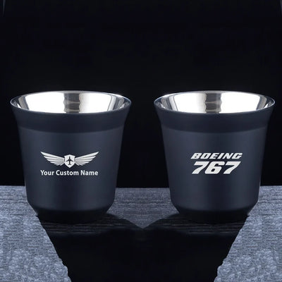 Boeing 767 & Text aviation design on double-wall coffee mug, vacuum-insulated double-wall.