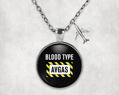 Blood Type AVGAS aviation necklace, stainless steel body with engraved detail.