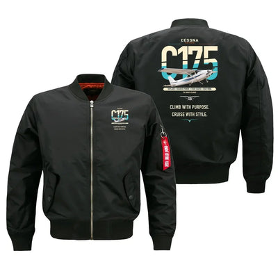 Cessna 175 Skylark design on black bomber jacket, double-side print