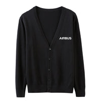 Thumbnail for Airbus & Text aviation design on soft knit fabric cardigan sweater.