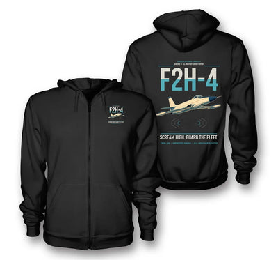 F2H-4 Banshee design on black premium zipped hoodie