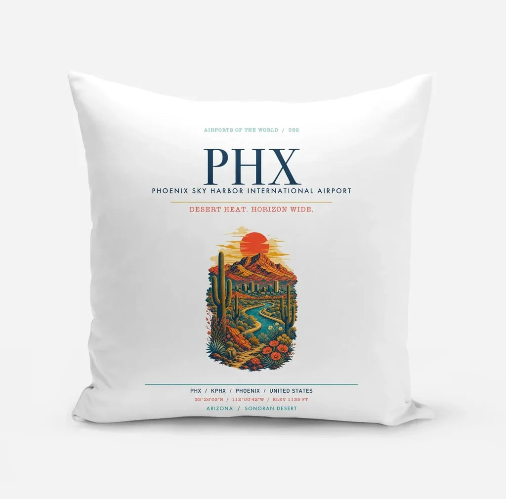 Phoenix Sky Harbor International Airport (PHX) design on white pillow