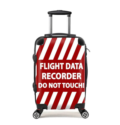 Flight Data Recorder Do Not TOUCH Cabin Size aviation print luggage, durable shell.