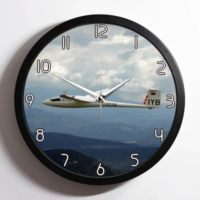 Cruising Glider aviation design on premium wood and metal wall clock.