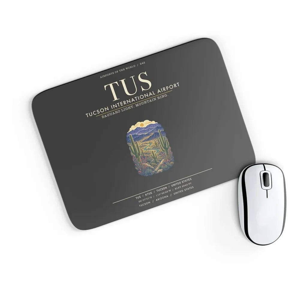 Tucson International Airport (TUS) design on black rectangle mouse pad