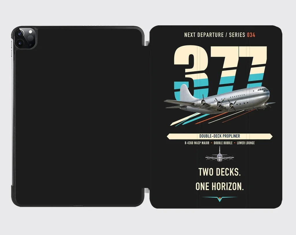 Boeing 377 Stratocruiser design on black ipad tablet case
