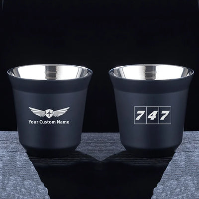 Flat Colourful 747 aviation design on double-wall coffee mug, vacuum-insulated double-wall.