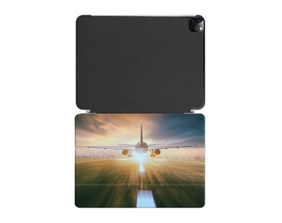 Airplane Flying Over Runway aviation print iPad case, fits iPad.