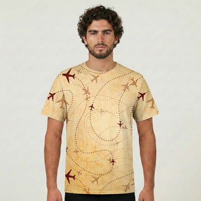 Vintage Travelling with Aircraft aviation design printed on soft cotton 3D-print T-shirt.