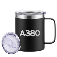Thumbnail for Airbus A380 Flat Text aviation design on laser-engraved mug, permanent laser engraving on stainless.