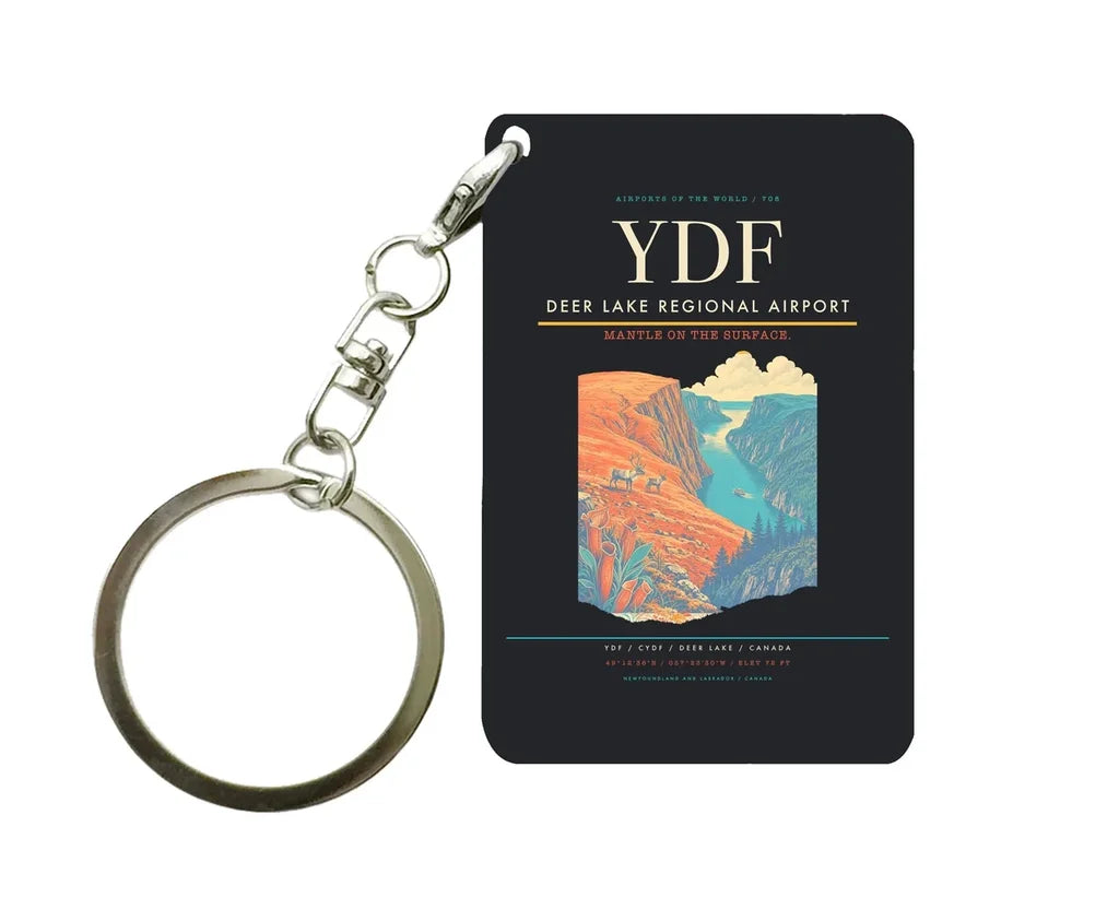 Deer Lake Regional Airport (YDF) design on black key chain