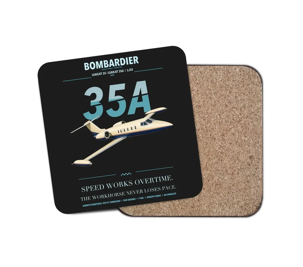 Bombardier Learjet 35A design on black 1 piece coaster