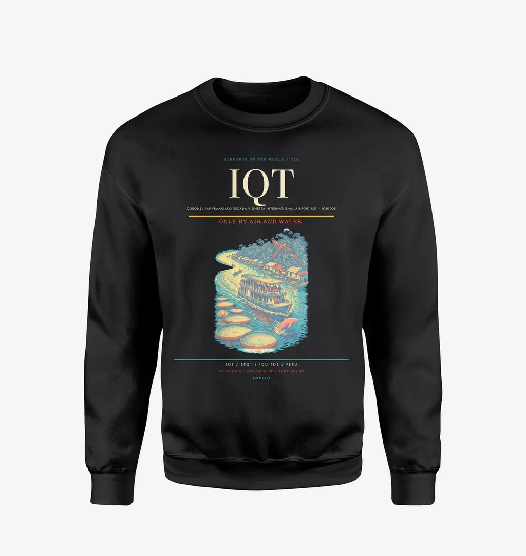 Coronel FAP Francisco Secada Vignetta International Airport (IQT) design on black sweatshirt