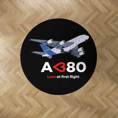 Airbus A380 Love at first flight Carpet & Floor Mats (Round) aviation design on durable carpet pile with non-slip backing rou.