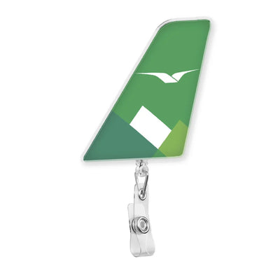 Wideroe Airlines aviation design on durable plastic with metal clip tail-shape retractable ID card badge.