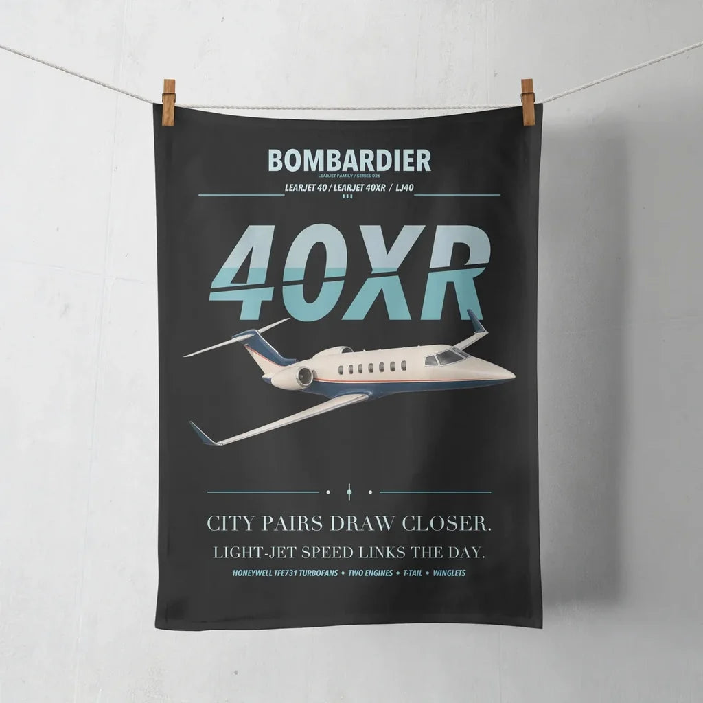 Bombardier Learjet 40XR design on black towel