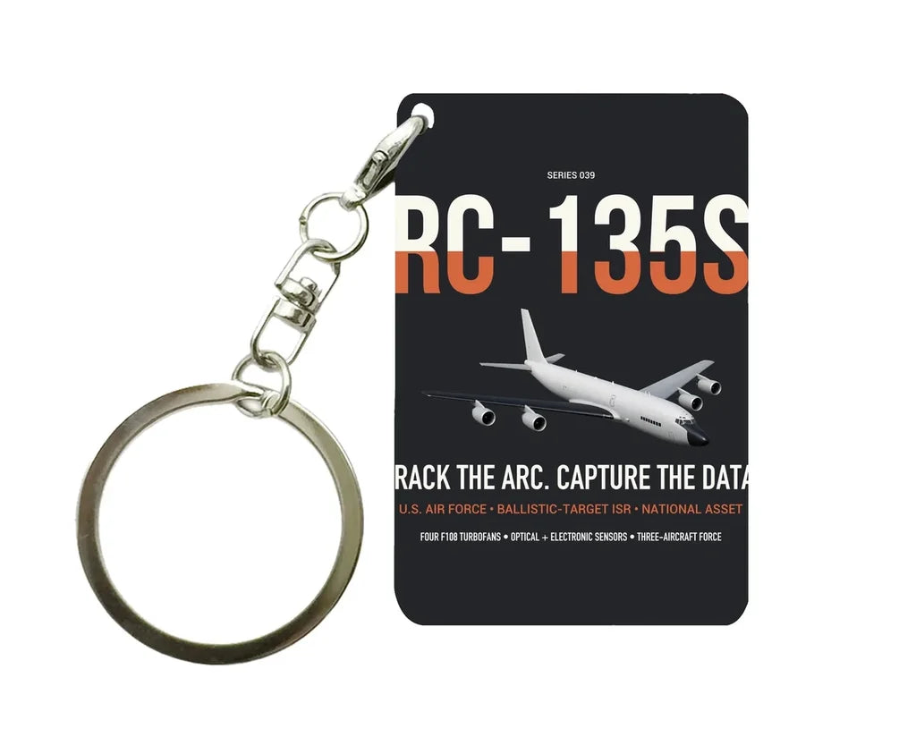 RC-135S Cobra Ball design on black designed key chain, double-side print