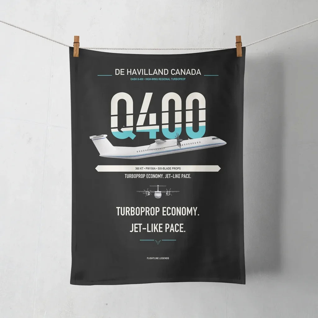 De Havilland Dash 8-400 design on black towel