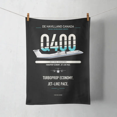 De Havilland Dash 8-400 design on black towel