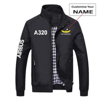 Thumbnail for Airbus A320 Flat Text aviation design printed on modern shell with tailored fit stylish jacket.