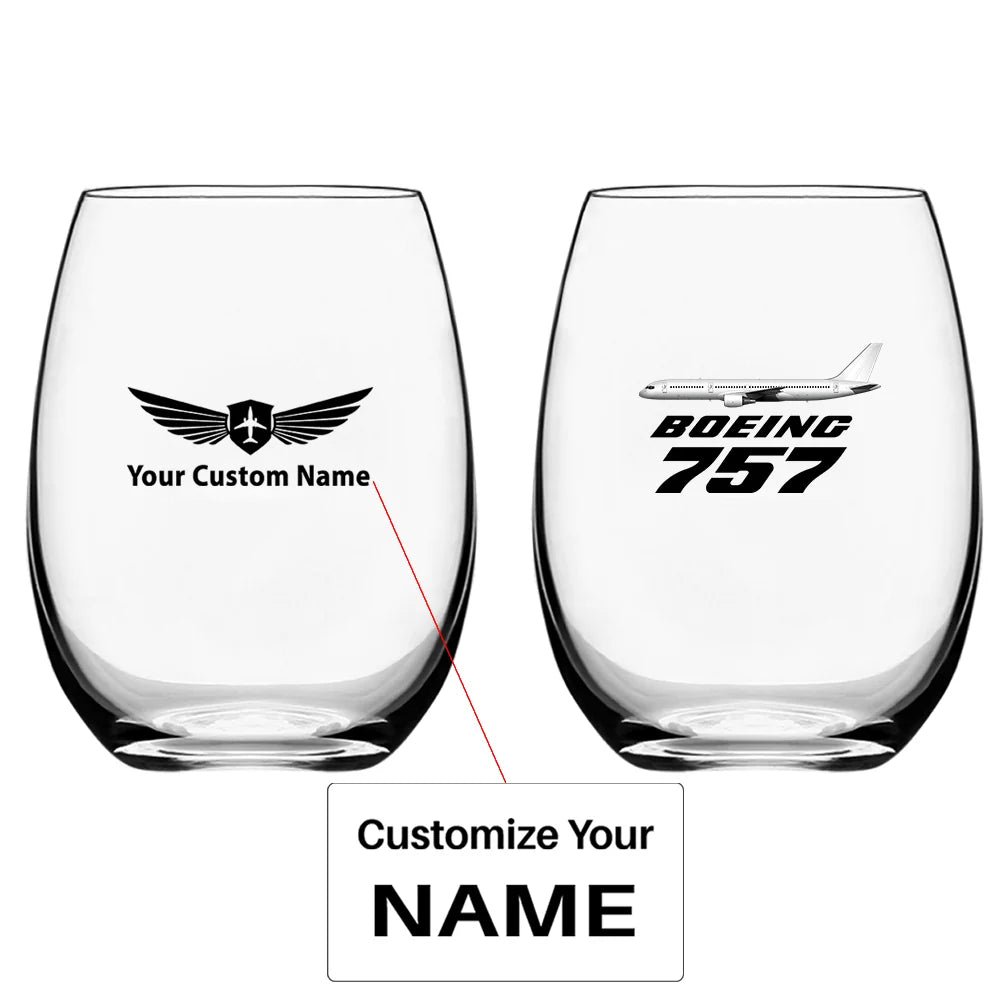 The Boeing 757 Water & Drink aviation design on water glass, crystal-clear premium glassware.