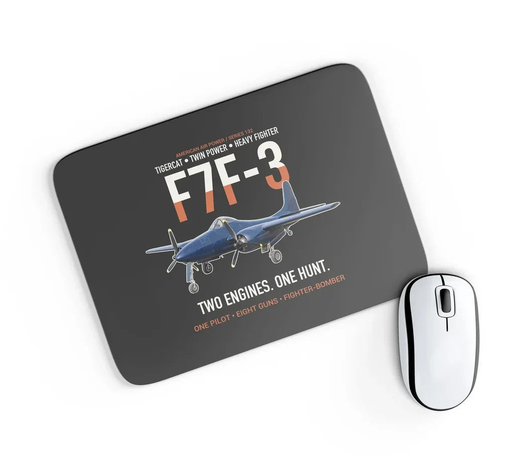 F7F-3 Tigercat Two Engines One Hunt design on black rectangle mouse pad