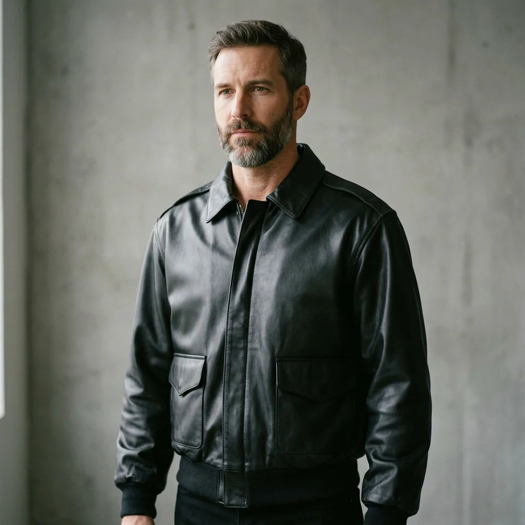 Pilot jacket on model — editorial
