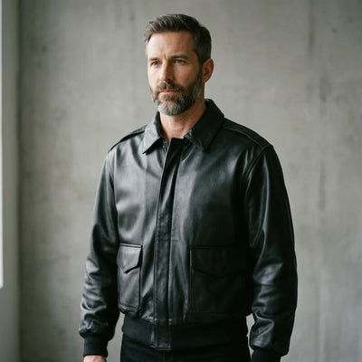 Pilot jacket on model — editorial