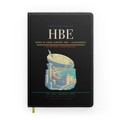 Borg El Arab Airport (HBE) design on black notebook