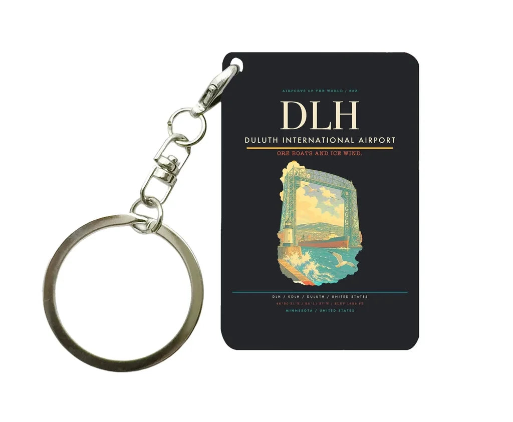 Duluth International Airport (DLH) design on black key chain