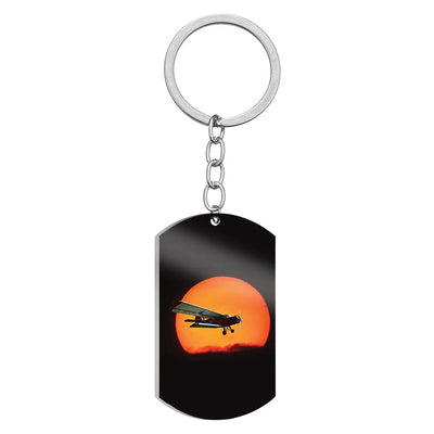 Side view of Amazing Antonov-2 With Sunset Stainless Steel Key Chains (Double Side) aviation double-side stainless steel key.