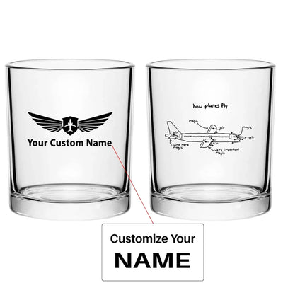 How Planes Fly aviation design on whiskey glass, special-edition crystal cut.