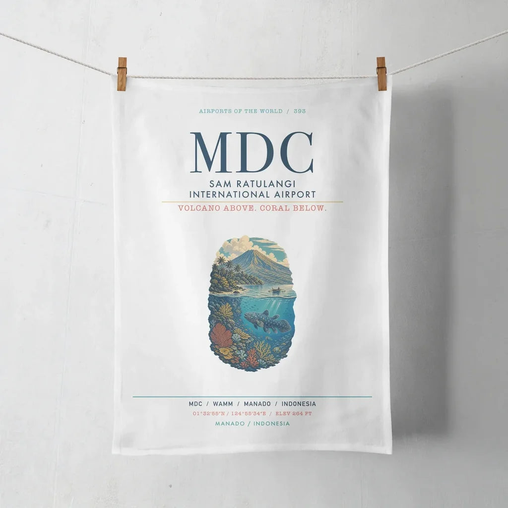 Sam Ratulangi International Airport Manado (MDC) design on white towel