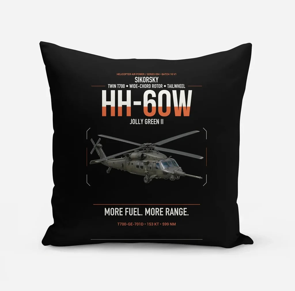 Sikorsky HH-60W Jolly Green II design on black pillow