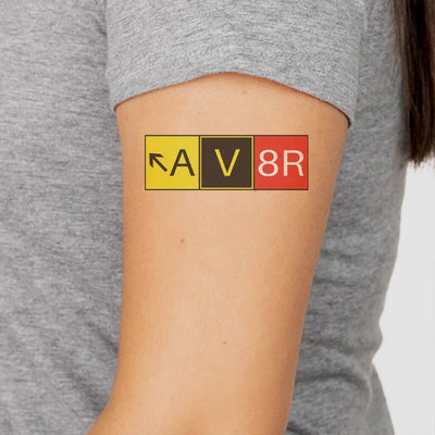 AV8R aviation temporary tattoo in skin-safe adhesive paper.